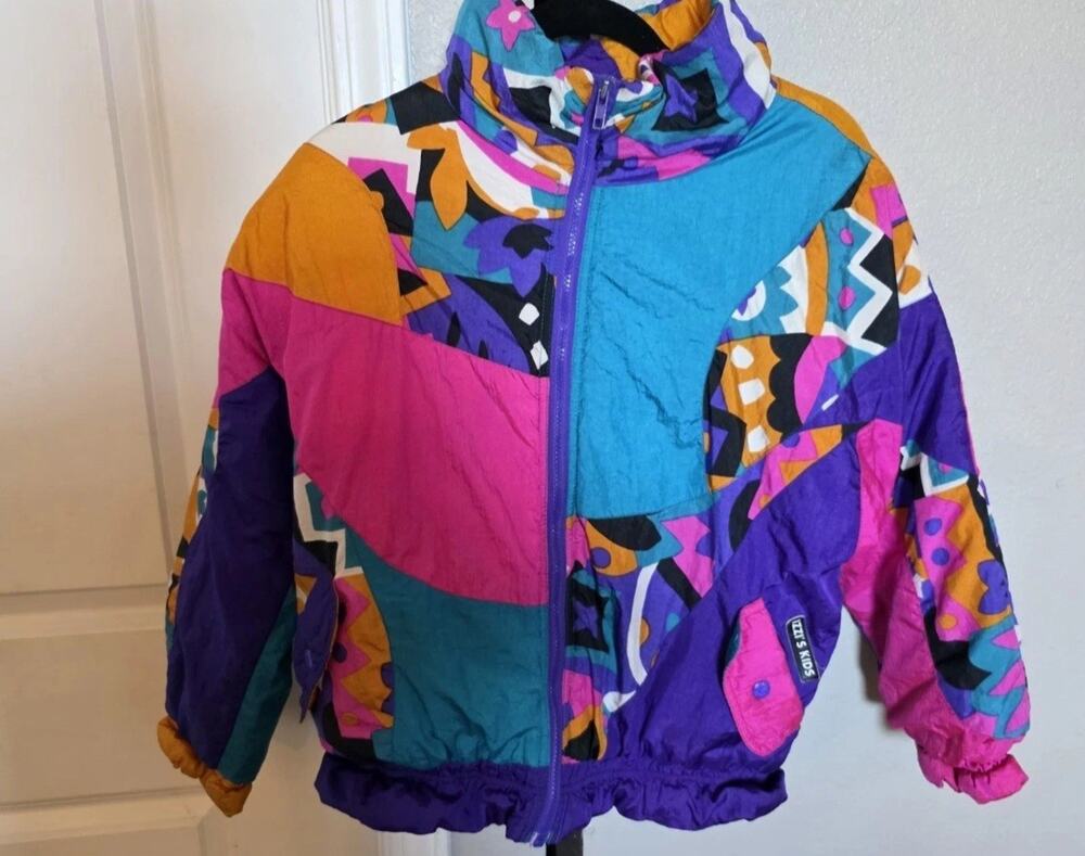 Vintage colorblock kids puffer Ski Jacket 80-90s Retro Large Izzi's Kids vibrant